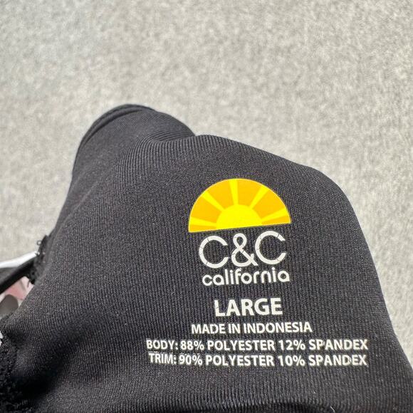 C&C California Racerback Sports Bra Women's Large Black Pink Mesh Stripe Active - Picture 5 of 7